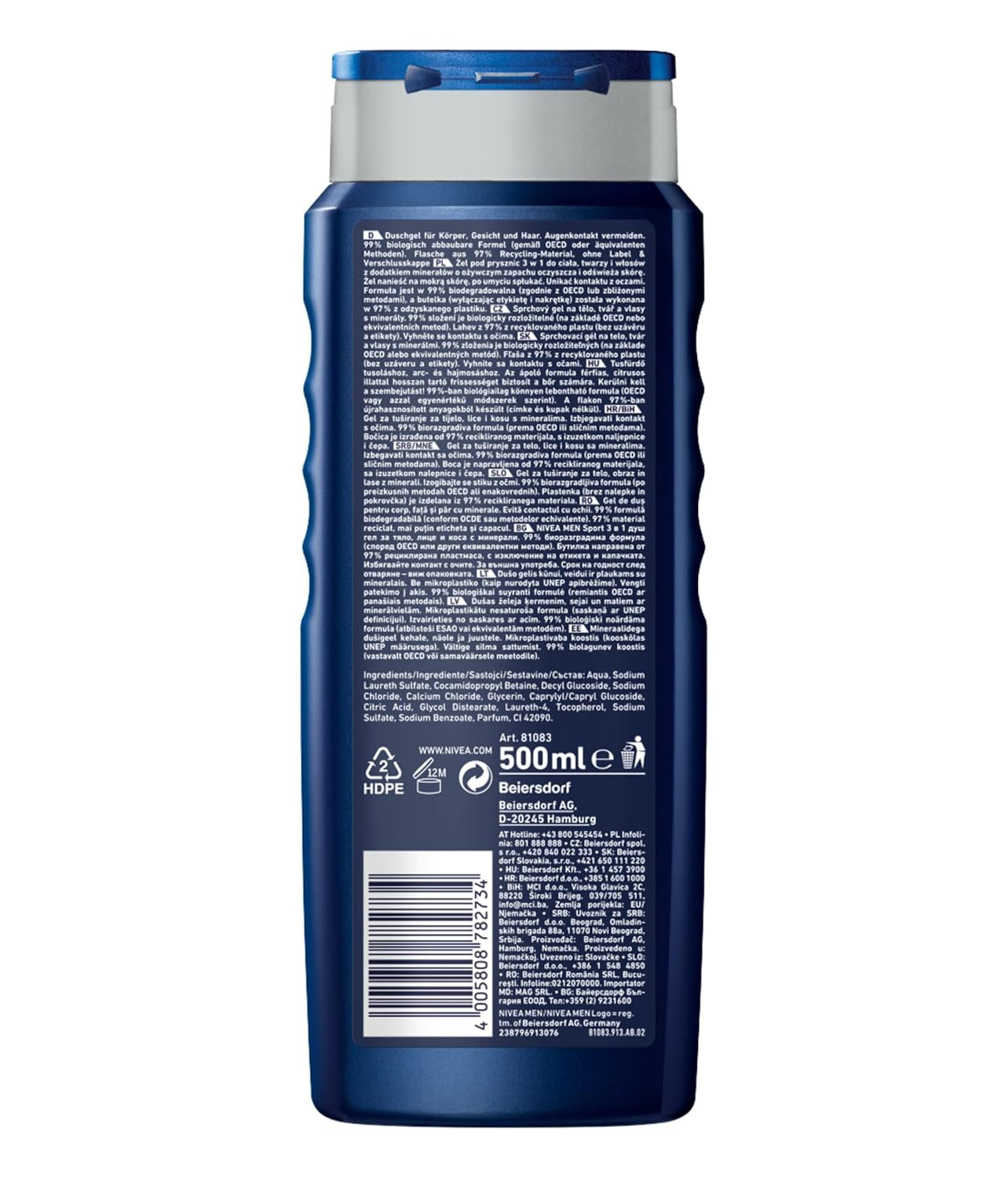 NIVEA MEN Sport Duschgel, Pflegedusche Mit Vitalisierendem Limonenduft Und Erfrischendem Schaum, Männer Duschgel Mit Mineralien Für Körper Und Haar (500 Ml)