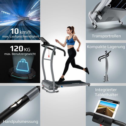 Laufband Elektrisch Klappbar 10 Km/H LCD Display Puls Fitness Heimtrainer 120 Kg