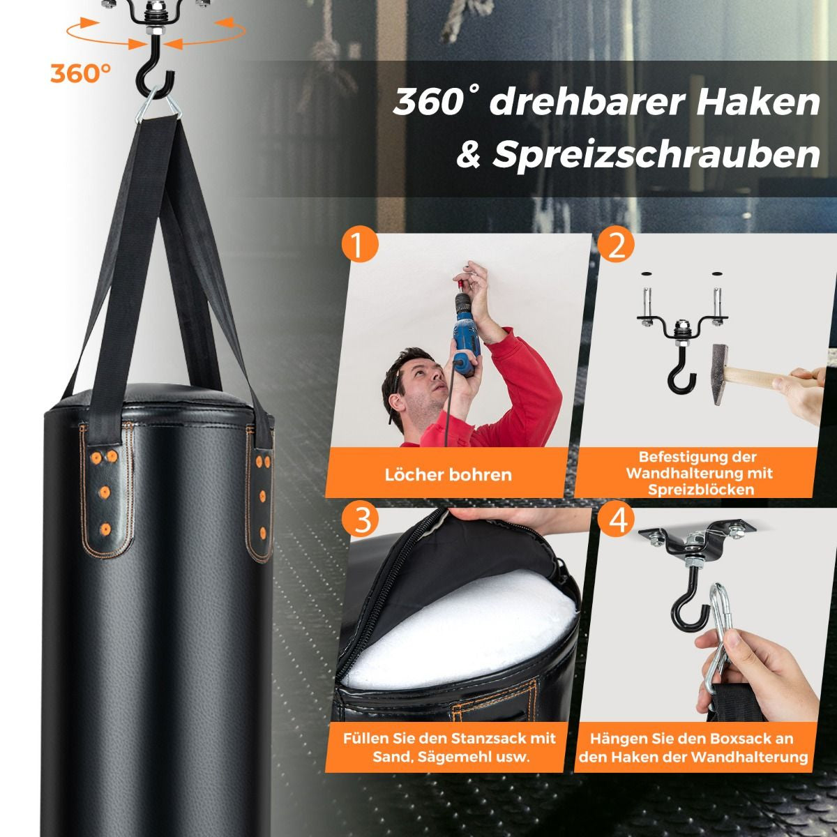 Schwerer Boxsack Für Erwachsene 4 in 1 Boxsack Hängend Mit 12OZ Boxhandschuhen