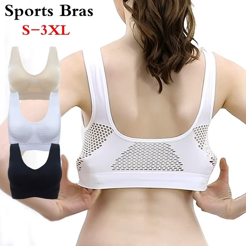 Women'S Breathable Sports Vest Bra Sweat-Absorbent Shockproof Pad Sports Top Track and Field Gym Running Fitness Sports Top