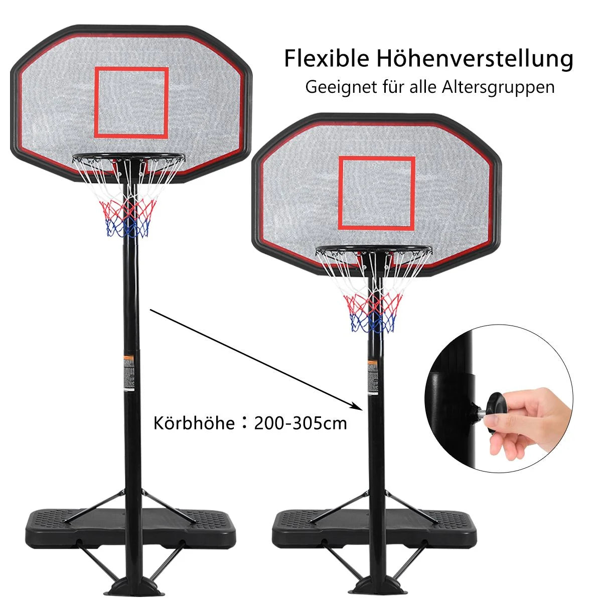 Basketballständer Basketballkorb Basketballanlage Transportabel Basketball 200-305 Cm