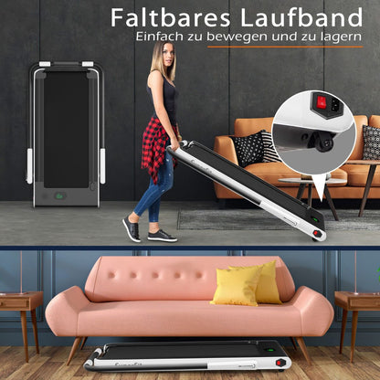 2-In-1 Faltbares Laufband Mit APP & Fernbedienung Handyhalter Led-Display Und Lautsprecher Weiß