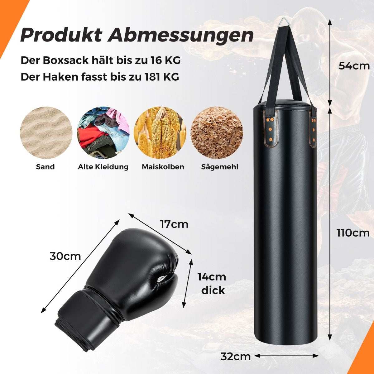 Schwerer Boxsack Für Erwachsene 4 in 1 Boxsack Hängend Mit 12OZ Boxhandschuhen