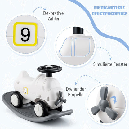 3 in 1 Schaukelpferd Schaukeltier & Rutschauto Mit Abnehmbarem Balance Board Weiß Flugzeug